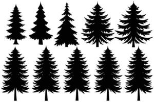 Evergreen Tree Silhouettes Collection. Different Shapes Tree vector