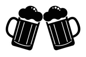 Two Clinking Beer Mugs with Foam Full in Black and White vector