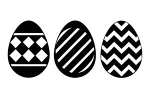 Three decorated egg silhouettes show checkerboard, stripes, and zigzag patterns against a white background vector