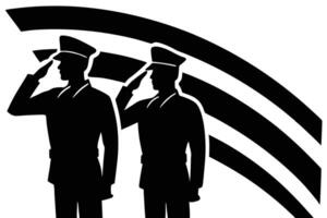 Two soldiers in uniform saluting with stripes behind showcase respect and solemnity vector
