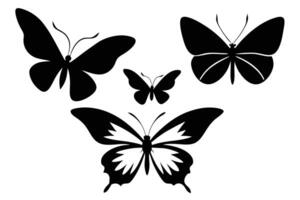 Four butterflies are displayed in silhouette, each showcasing unique wing patterns on a white backdrop vector