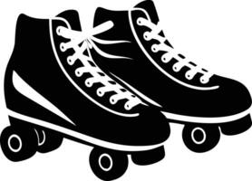 shows monochrome roller skates with white laces and wheels in the foreground vector