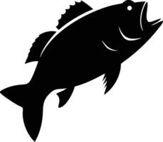 Black silhouette shows a bass fish with open mouth on a bright background vector