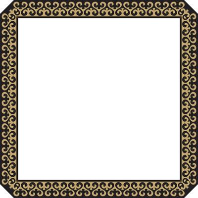gold and black square Kazakh national ornament. Ethnic pattern of Great Steppe