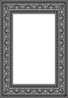 monochrome black square turkish national ornament. Ottoman border, frame. Ethnic floral rectangle, Seljuk Turks pattern. Decor Sultan's palaces.