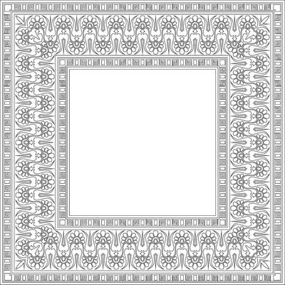black monochrome classic Greek square outline ornament. Rectangle of Ancient Greece and Roman Empire. Byzantine painting of walls, floors and ceiling. Decor of European palace