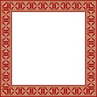 square European gold with red ornament. Rectangular pattern, circle, ring of the Middle Ages. Revival border. Decorations of palaces and church vector