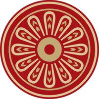 round Assyrian gold with red ornament. Circle, border, frame of Mesopatamia. Pattern, ring ancient East. vector