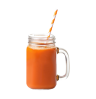 Orange carrot smoothie or juice in glass jar with straw on a transparent background drinks design png