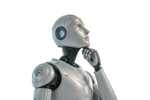 Futuristic AI robot is thinking on a transparent background artificial intelligence AI technology concept png