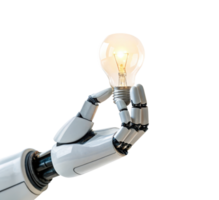 Ai robot hand holding glowing lightbulb on a transparent background artificial intelligence Innovation Concept png