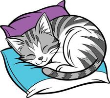 Peaceful Sleeping Cat with Pillow Illustration Available on EPS File vector