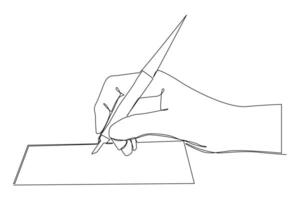 continuous one line drawing of hands writing letter. vector