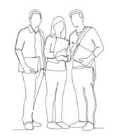 continuous one line drawing of standing student. vector