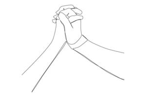 Continuous one line drawing of business men shaking hand to deal a project vector
