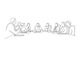 continuous one line drawing of business meeting vector