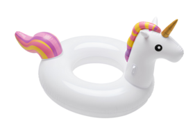 Magical unicorn-shaped inflatable pool float top view on transparent background for kids and adult summer designs png