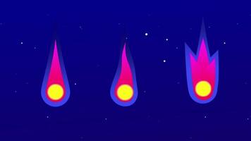 Three glowing meteors descend dramatically through the starry night sky, each with a distinct trail and radiant tail in vivid color video