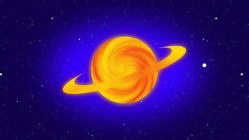 A massive gas planet with vibrant orange and yellow hues swirls energetically in space, resembling Jupiter or a super-sized version of it video
