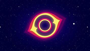 An artistic representation of a warped black hole showcasing intense gravity and spiraling matter in luminous, distorted forms across the cosmos video