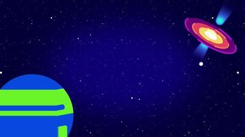 A vibrant depiction of a star and orbiting planets in outer space, illustrating interplanetary motion and the structure of a distant solar system video