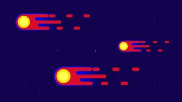 A cluster of intense meteors with long red trails blazes toward a planetary system, showcasing dynamic motion in outer space. video