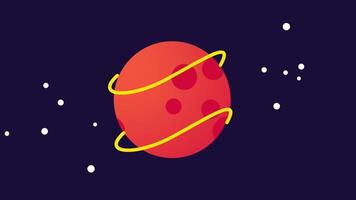 A red-hued planet with surrounding orbital rings spins against a deep space background, symbolizing dynamic celestial movement and planetary rotation video