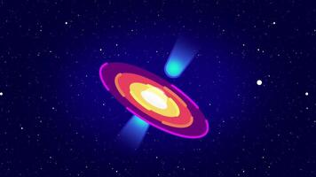 A brilliantly illuminated accretion disk spins around a massive black hole, demonstrating high-speed rotational dynamics and energetic cosmic behavior video