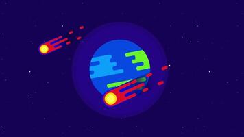 une vif illustration de Terre orienté vers un assaut de météores courses dans de espace, création un intense et catastrophique planétaire un événement video