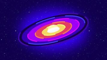 A stylized spiral galaxy glows in layers of vivid color, representing the swirling energy and complexity of a galactic core structure video