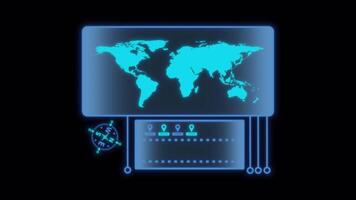 Holographic advanced HUD Earth map and lower third test placeholder. Futuristic digital technology animated transparent background concept. video