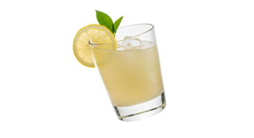 glass of lemonade . Simple glass of refreshing lemonade drink with lemon slice and a leaf isolated. Lemonade drink in glass as refreshment during summer time png