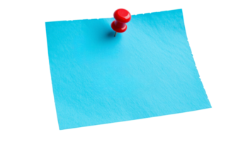 A bright blue sticky note pinned with a red push pin, ideal for reminders, notes, or to-do lists. Useful for office settings or personal organization. png
