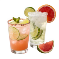 Two drinks with grapefruit and lime slices png