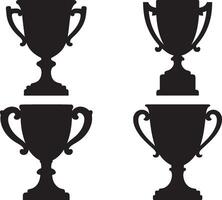 Set Of Trophy Cup, Solid Black Silhouette Isolated on White Background vector