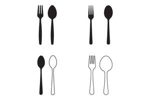 set of spoon and fork silhouette white background vector