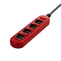 A red usb charger with four ports on it png
