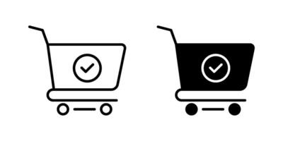 Shopping cart and check mark Icon set. Symbol isolated white background. illustration. color editable. vector