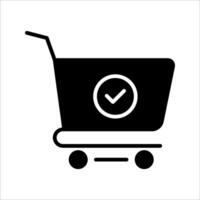 Shopping cart and check mark Icon Symbol isolated white background. illustration. color editable. vector