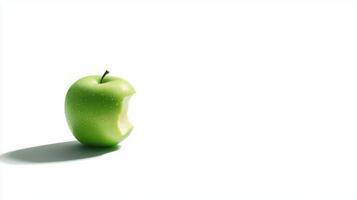 green apple with a bite in white background with copy space photo