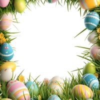 Easter egg frame with grass and flower png