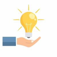 A creative concept shown through a light bulb held by a hand, representing smart thinking, innovation, and successful solutions. vector