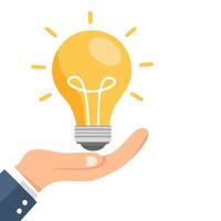 A symbolic image of innovation featuring a hand holding a glowing light bulb, ideal for business, creativity, and brainstorming themes. vector