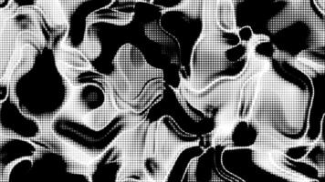 Swirling abstract black and white shapes in halftone pattern creating distortion video