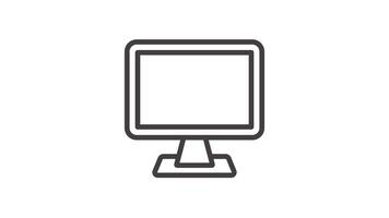 Animated line drawing of a computer screen showing a pie chart and a dollar coin video