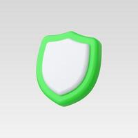 A modern green shield icon representing security and protection. vector