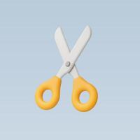 A pair of ergonomic scissors with yellow handles on a soft background. vector
