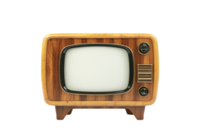 Small retro TV with wooden casing isolated on transparent background png