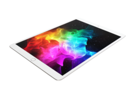 Modern tablet with colorful digital artwork on the screen isolated on transparent background png