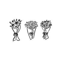 Three bouquets, individual illustrations with florals and bows vector